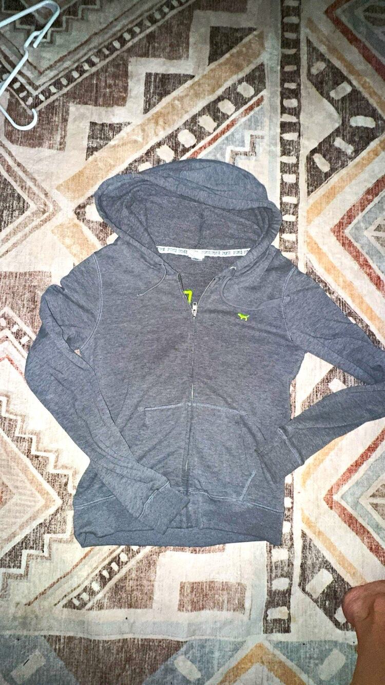 Victoria's Secret PINK Gray Full Zip up Pockets Logo Womens S 2013 neon